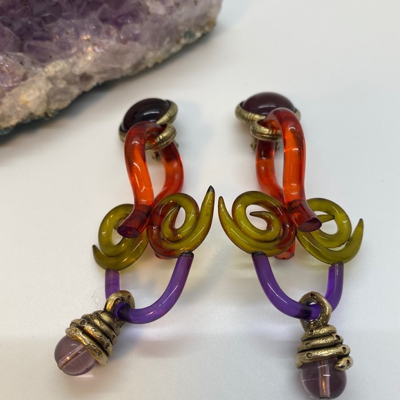 Multicolor Clip Earrings-Vintage 80’s - Picture 2 of 7